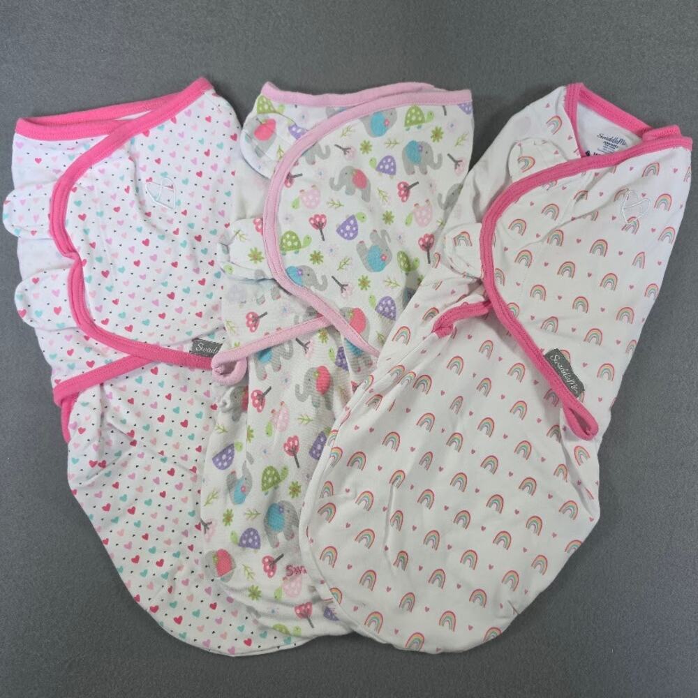 SwaddleMe Original Baby Swaddle Wrap 3-Pack Size S/M 0-3 Months Pink Rainbows
